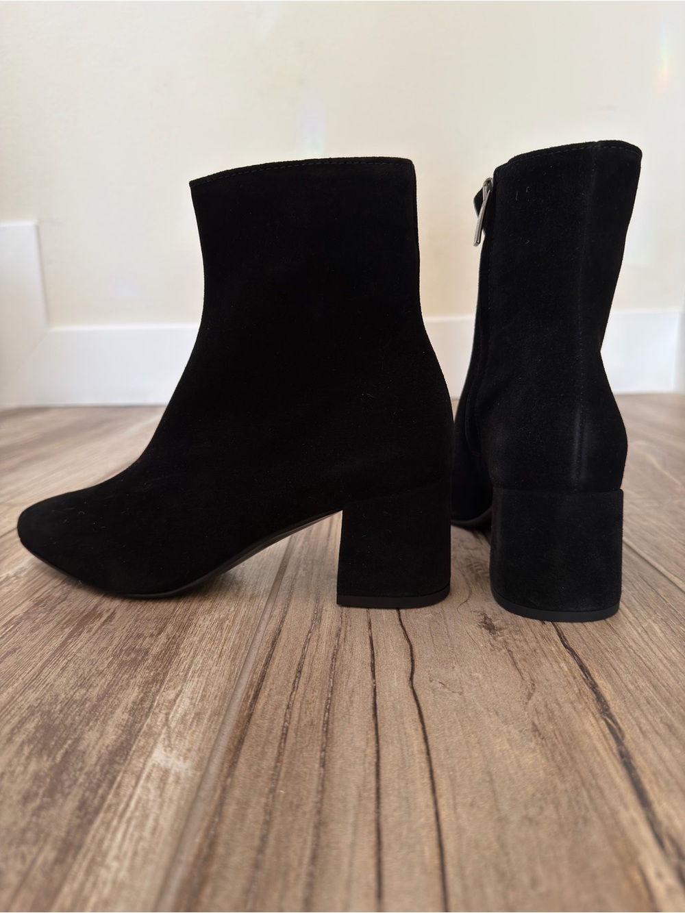 La CANADIENNE Waterproof Italian Suede Black Ankle Boots with Block Heel